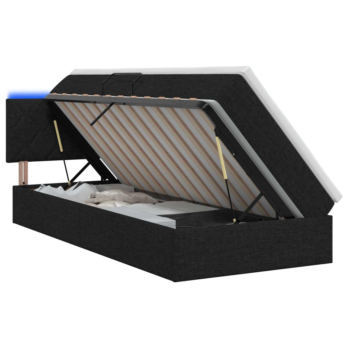 LED-Speicherbett mit Matratze Schwarz 90 x 190 cm Stoff