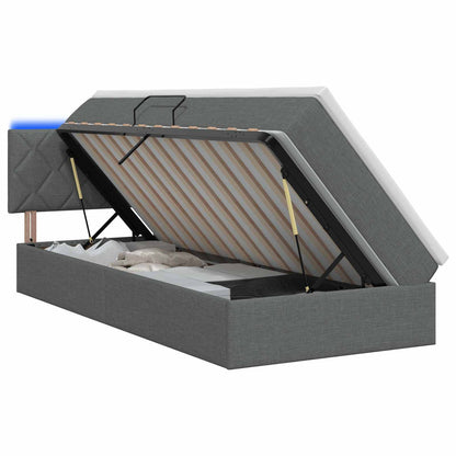 LED-Speicherbett mit Matratze Dunkelgrau 90 x 200 cm Stoff