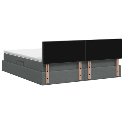 LED-Speicherbett mit Matratze Dunkelgrau 140 x 200 cm Stoff