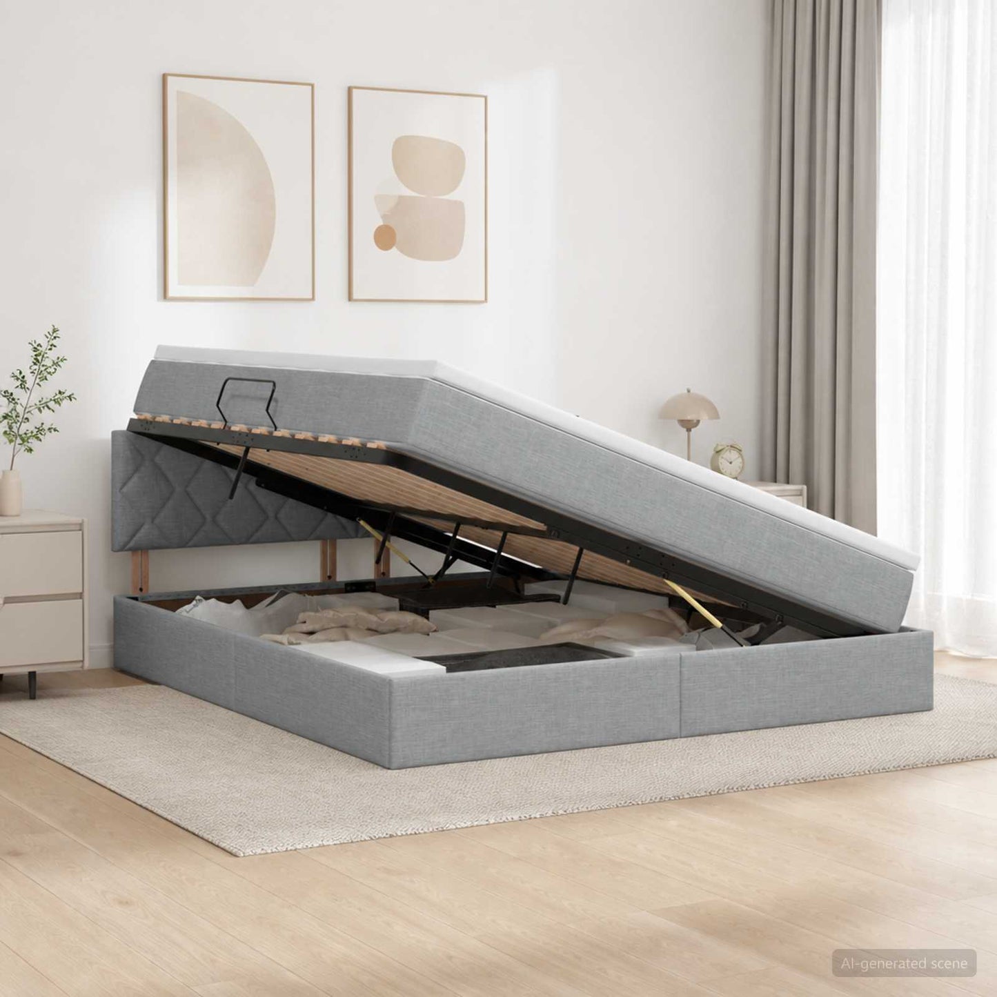 LED-Speicherbett mit Matratze Hellgrau 180 x 200 cm Stoff