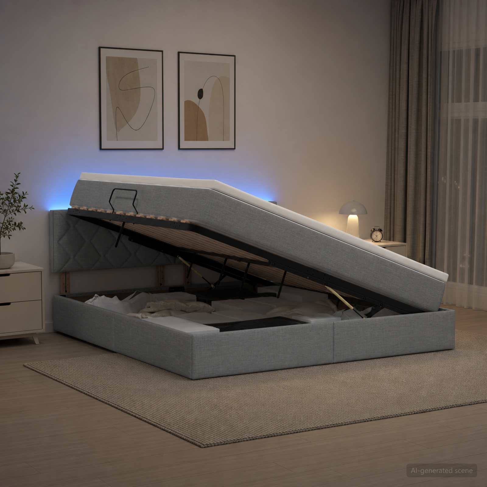 LED-Speicherbett mit Matratze Hellgrau 180 x 200 cm Stoff