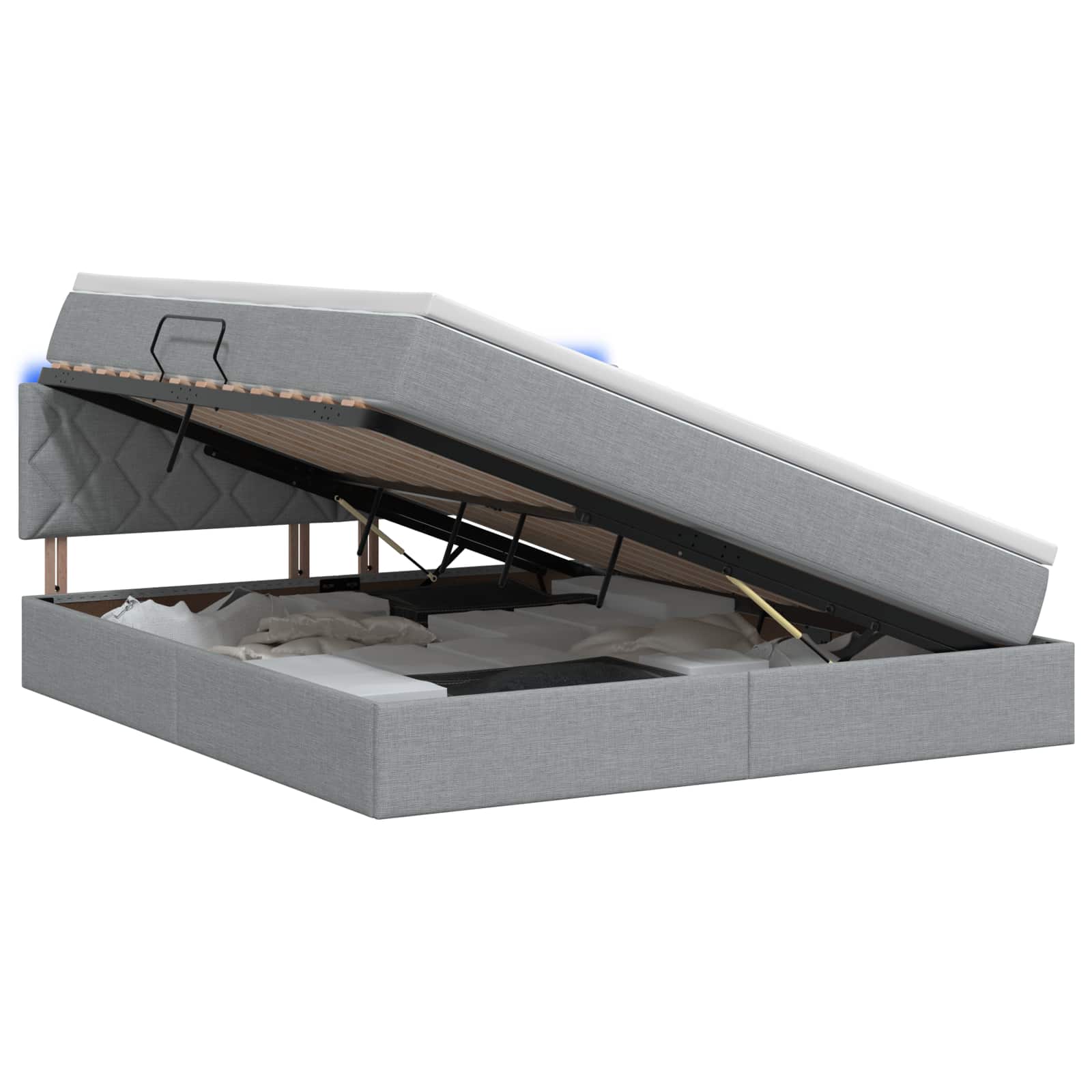 LED-Speicherbett mit Matratze Hellgrau 180 x 200 cm Stoff