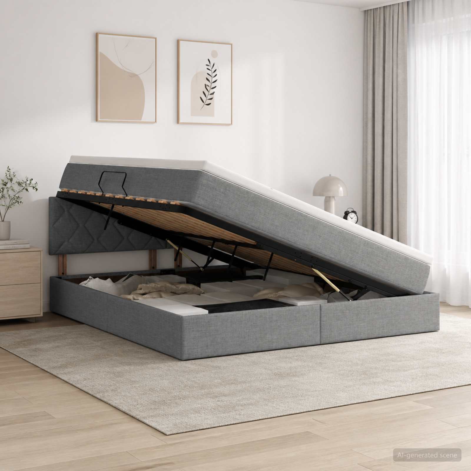 Aufbewahrungsbett mit Matratze Dunkelgrau 140 x 200 cm Samt