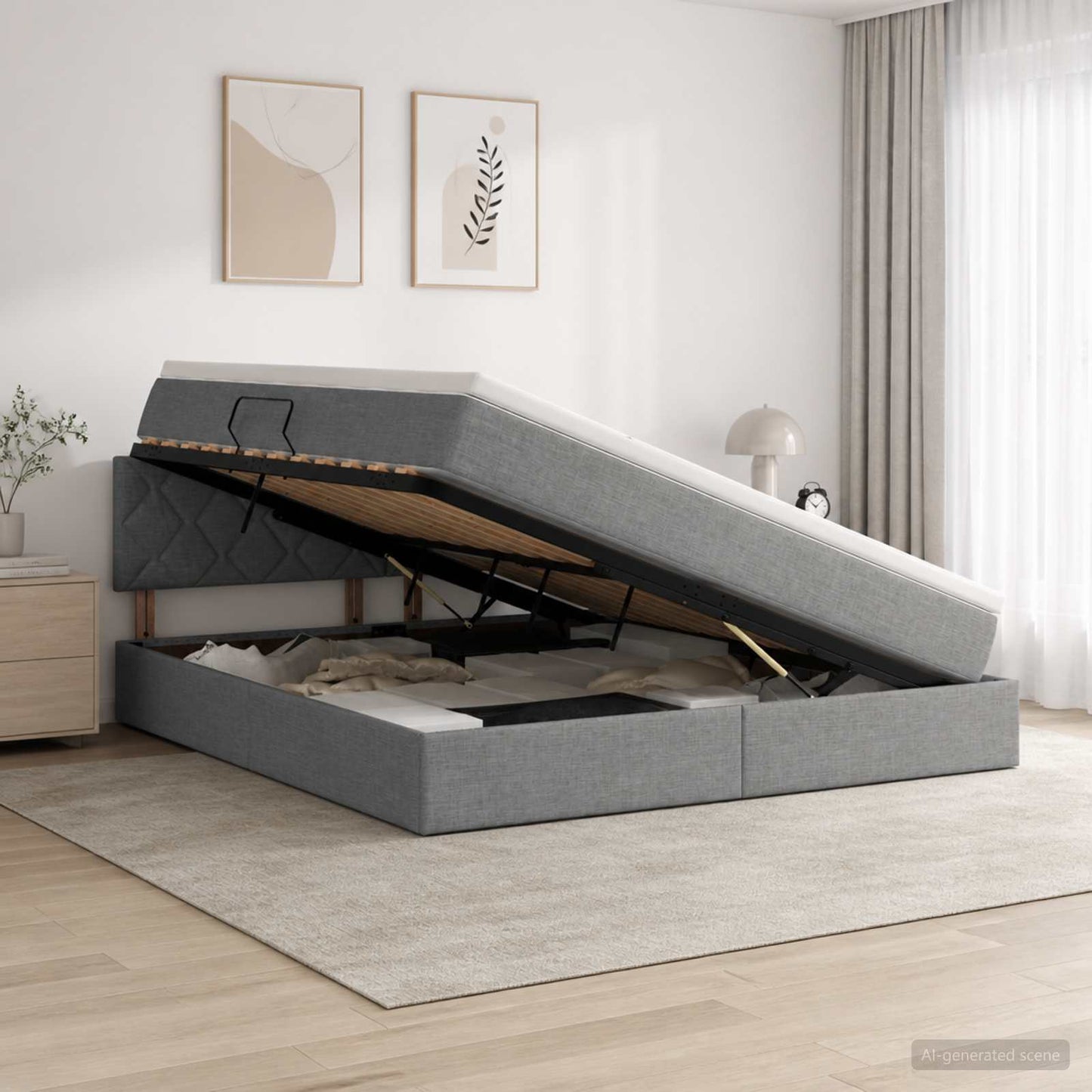 Aufbewahrungsbett mit Matratze Dunkelgrau 180 x 200 cm Samt