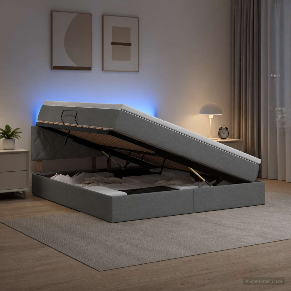 LED-Speicherbett mit Matratze Dunkelgrau 180 x 200 cm Stoff