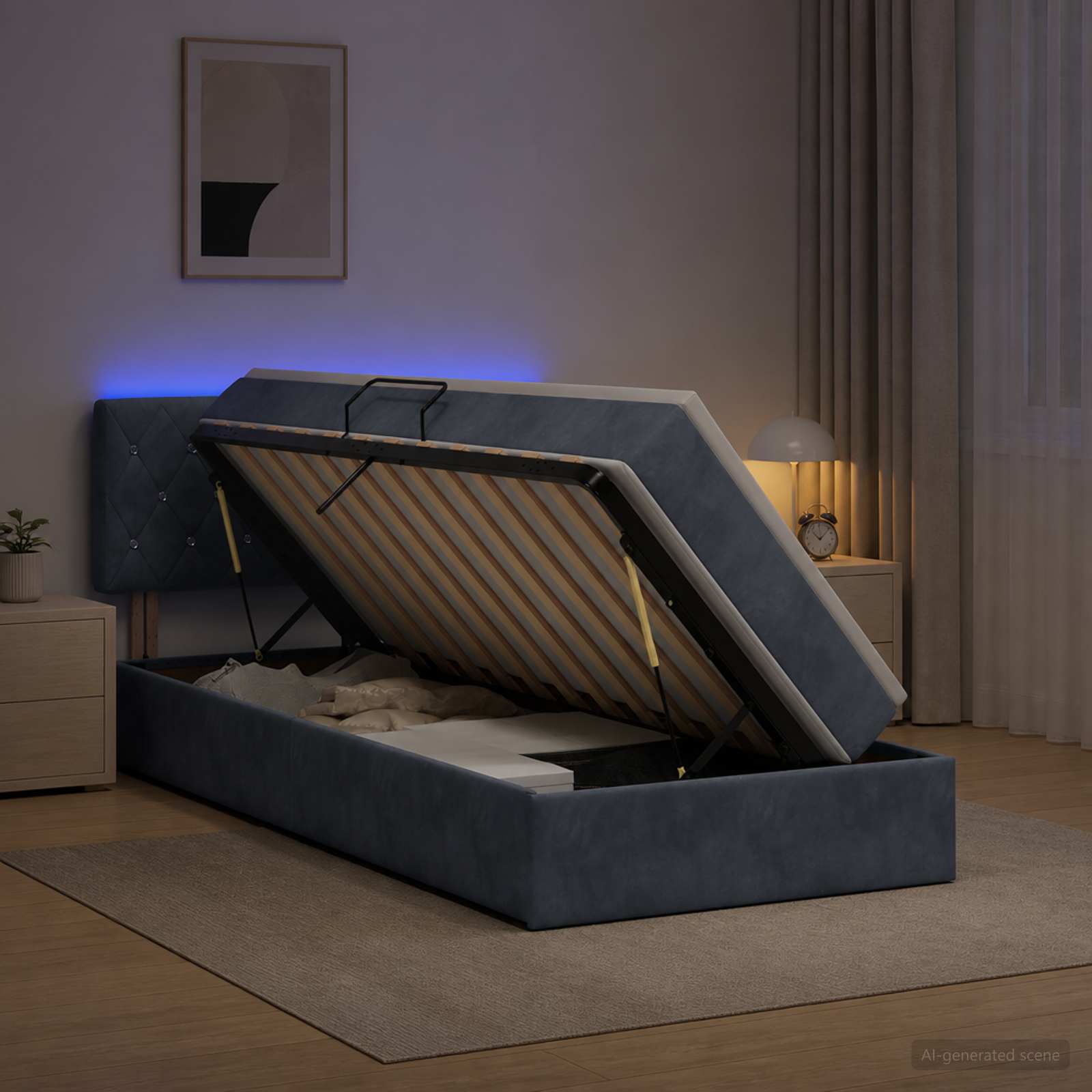 LED-Speicherbett mit Matratze Dunkelgrau 90 x 200 cm Samt