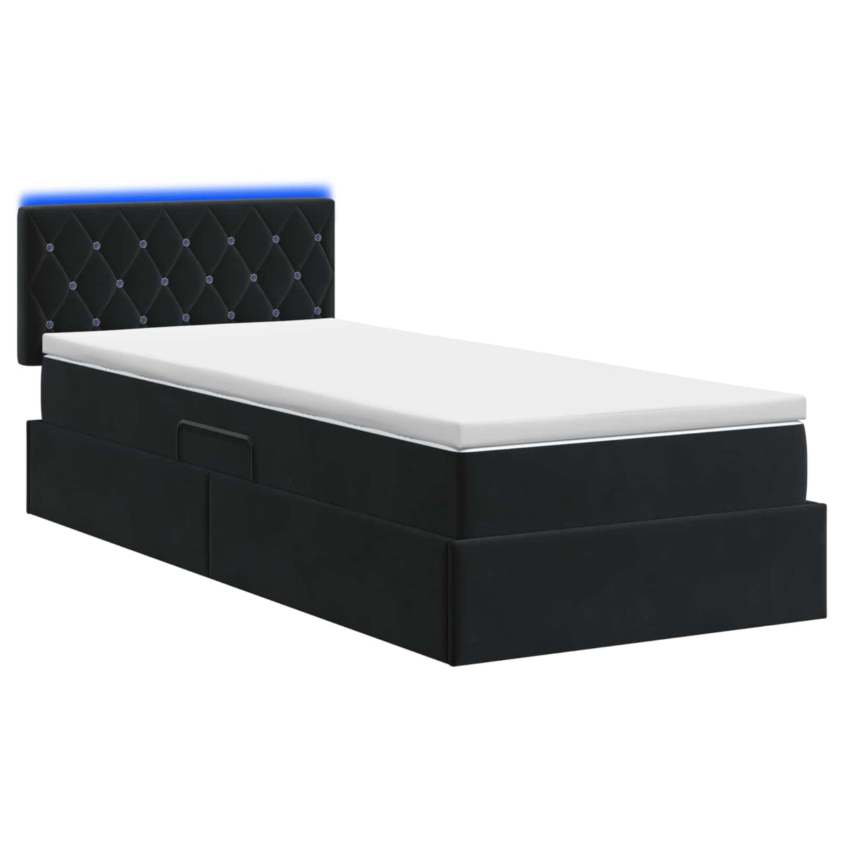 LED-Speicherbett mit Matratze Schwarz 90 x 200 cm Samt