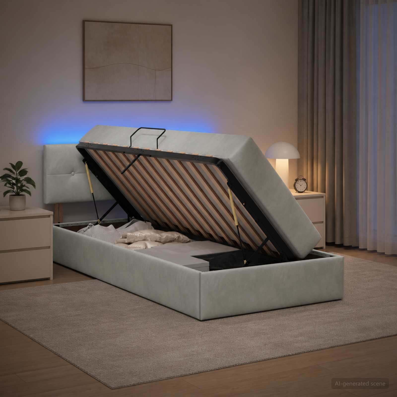 LED-Speicherbett mit Matratze Hellgrau 100 x 200 cm Samt