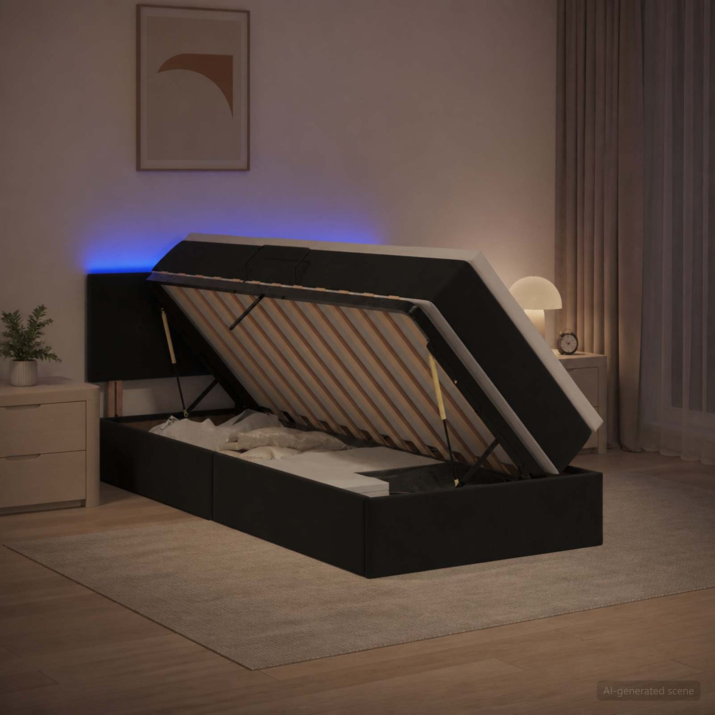 LED-Speicherbett mit Matratze Schwarz 100 x 200 cm Samt