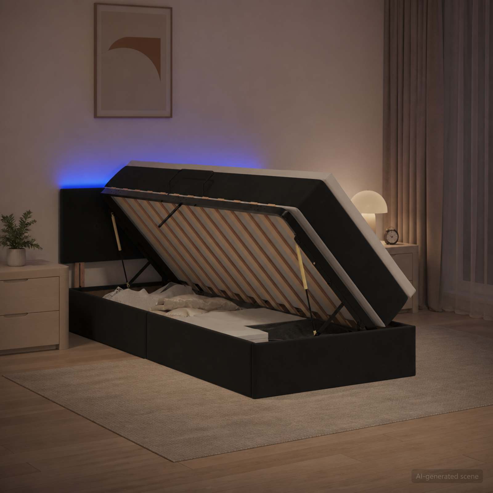 LED-Speicherbett mit Matratze Schwarz 100 x 200 cm Samt
