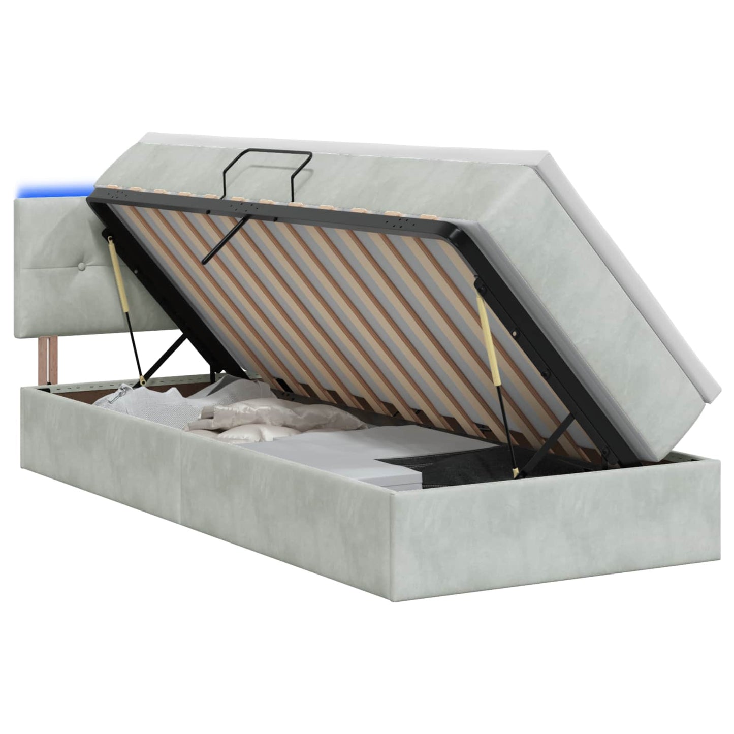 LED-Speicherbett mit Matratze Hellgrau 90 x 200 cm Samt