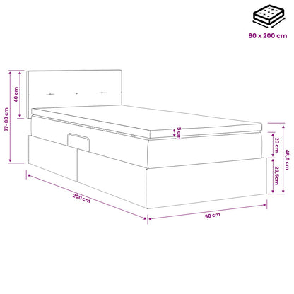 LED-Speicherbett mit Matratze Hellgrau 90 x 200 cm Samt
