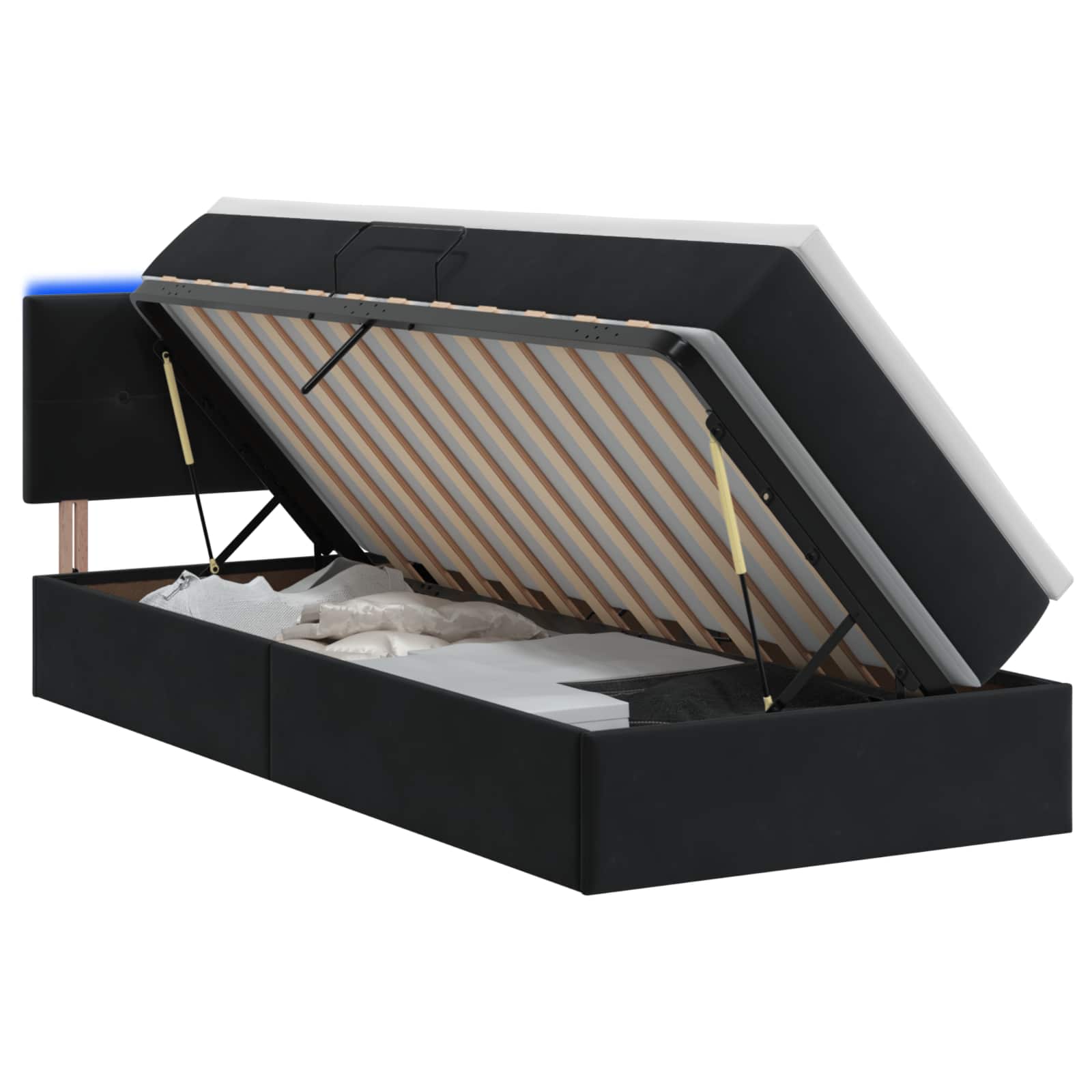 LED-Speicherbett mit Matratze Schwarz 100 x 200 cm Samt