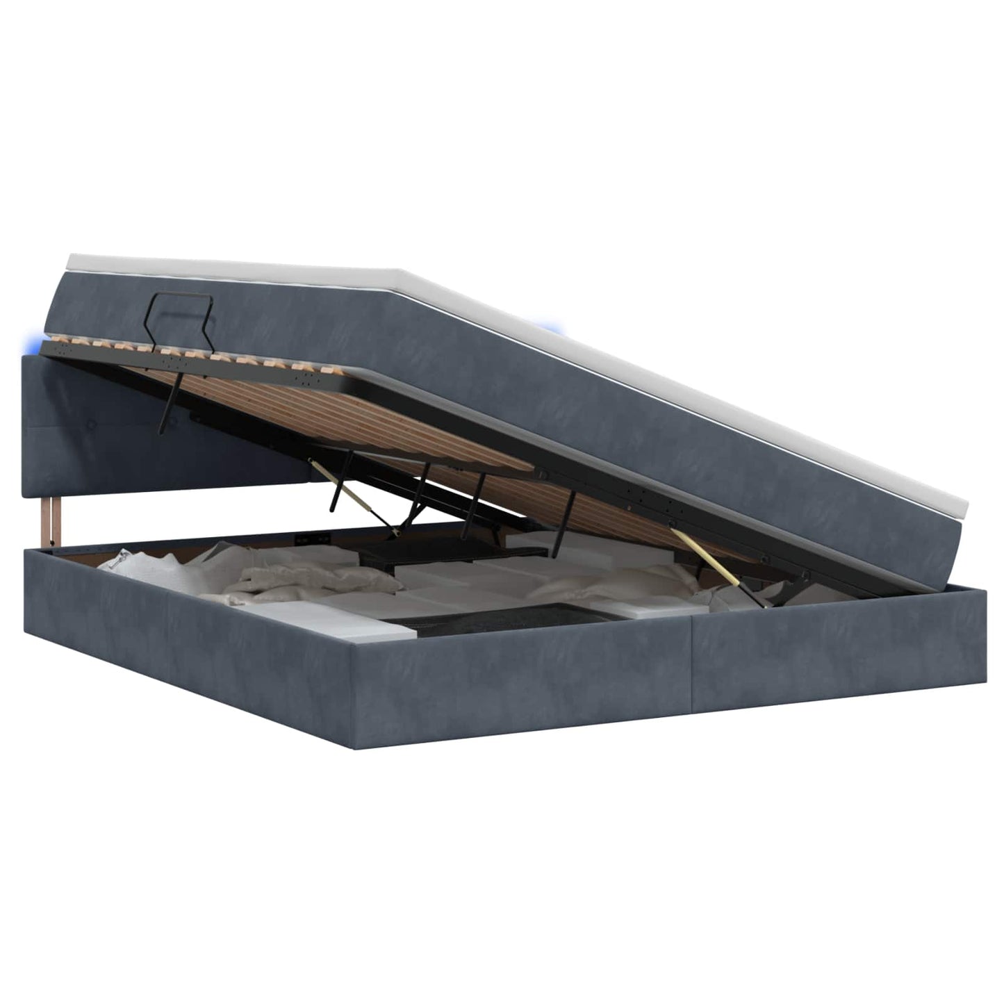 LED-Speicherbett mit Matratze Dunkelgrau 160 x 200 cm Samt