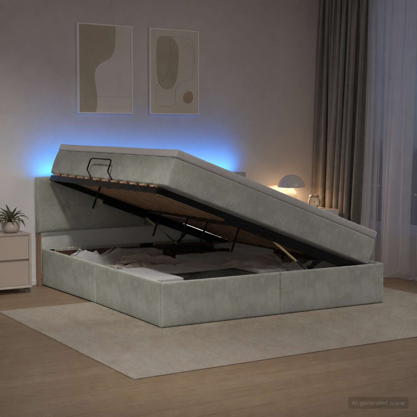 LED-Speicherbett mit Matratze Hellgrau 180 x 200 cm Samt