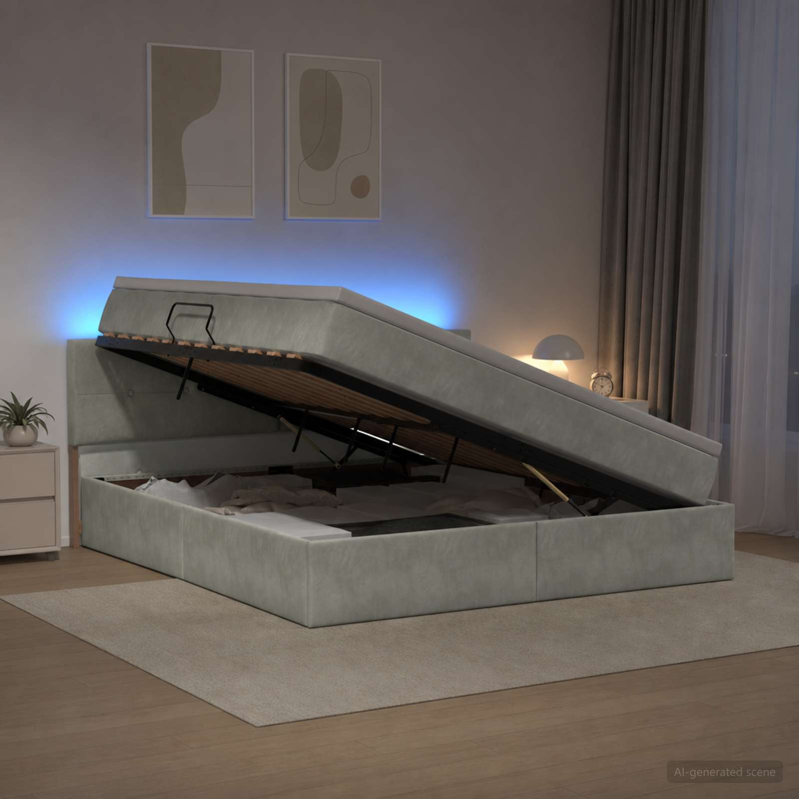 LED-Speicherbett mit Matratze Hellgrau 180 x 200 cm Samt