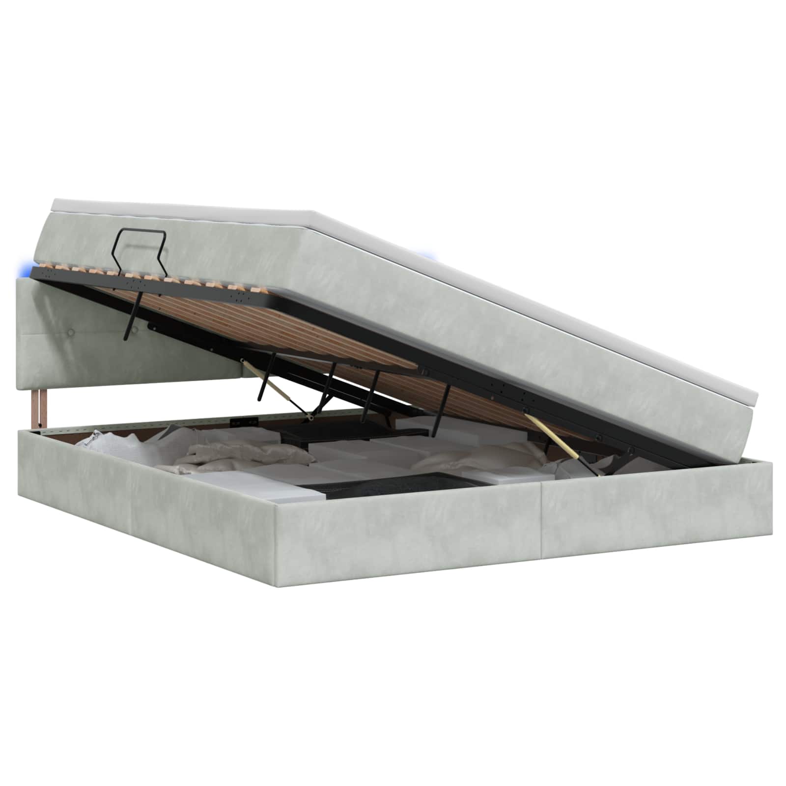 LED-Speicherbett mit Matratze Hellgrau 180 x 200 cm Samt