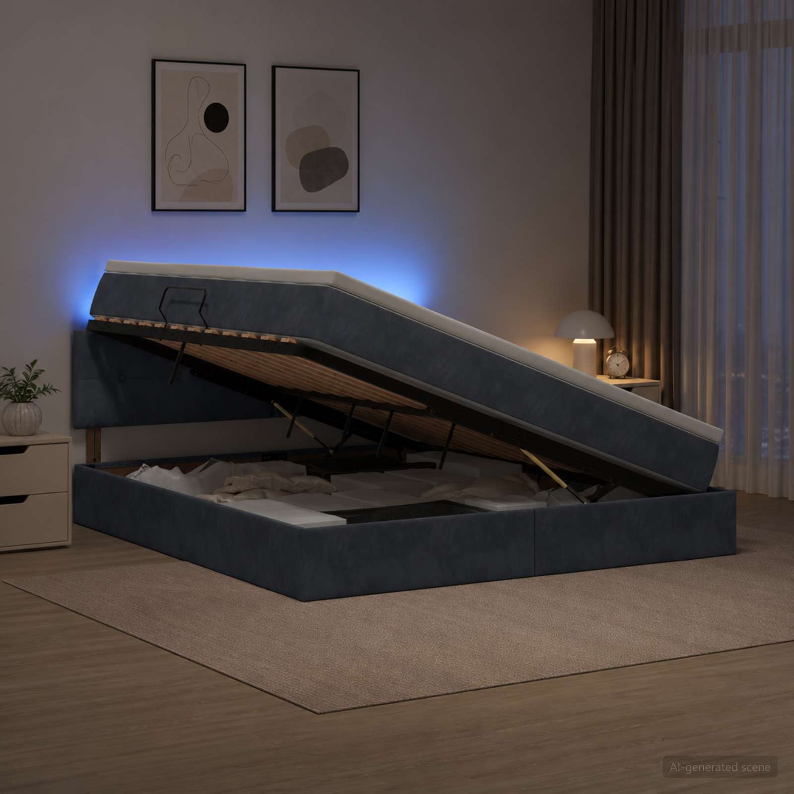 LED-Speicherbett mit Matratze Dunkelgrau 160 x 200 cm Samt