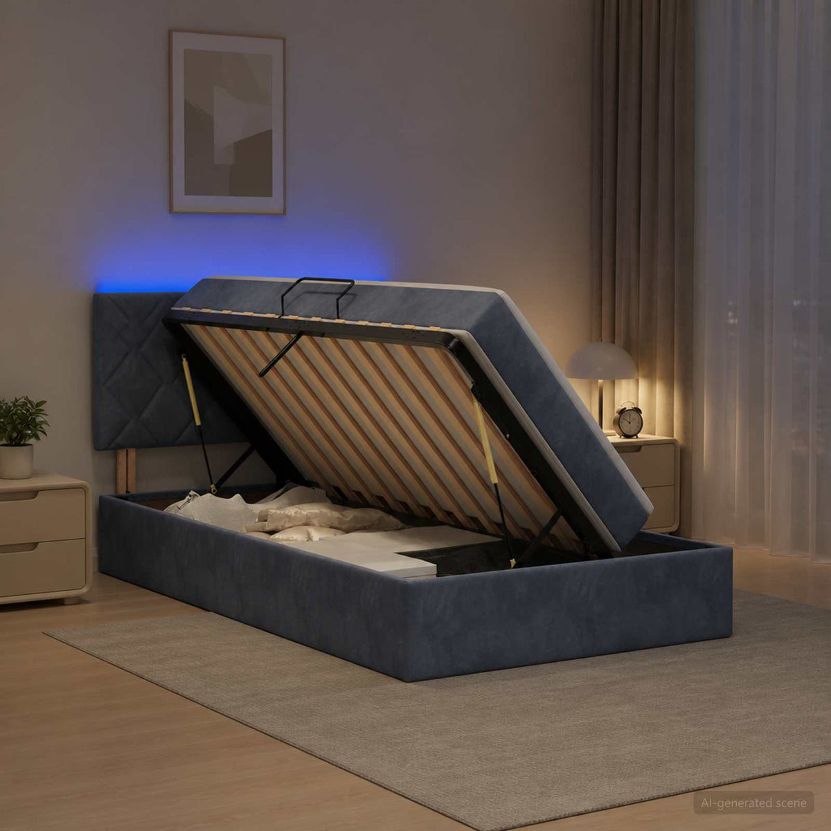 LED-Speicherbett mit Matratze Dunkelgrau 90 x 200 cm Samt