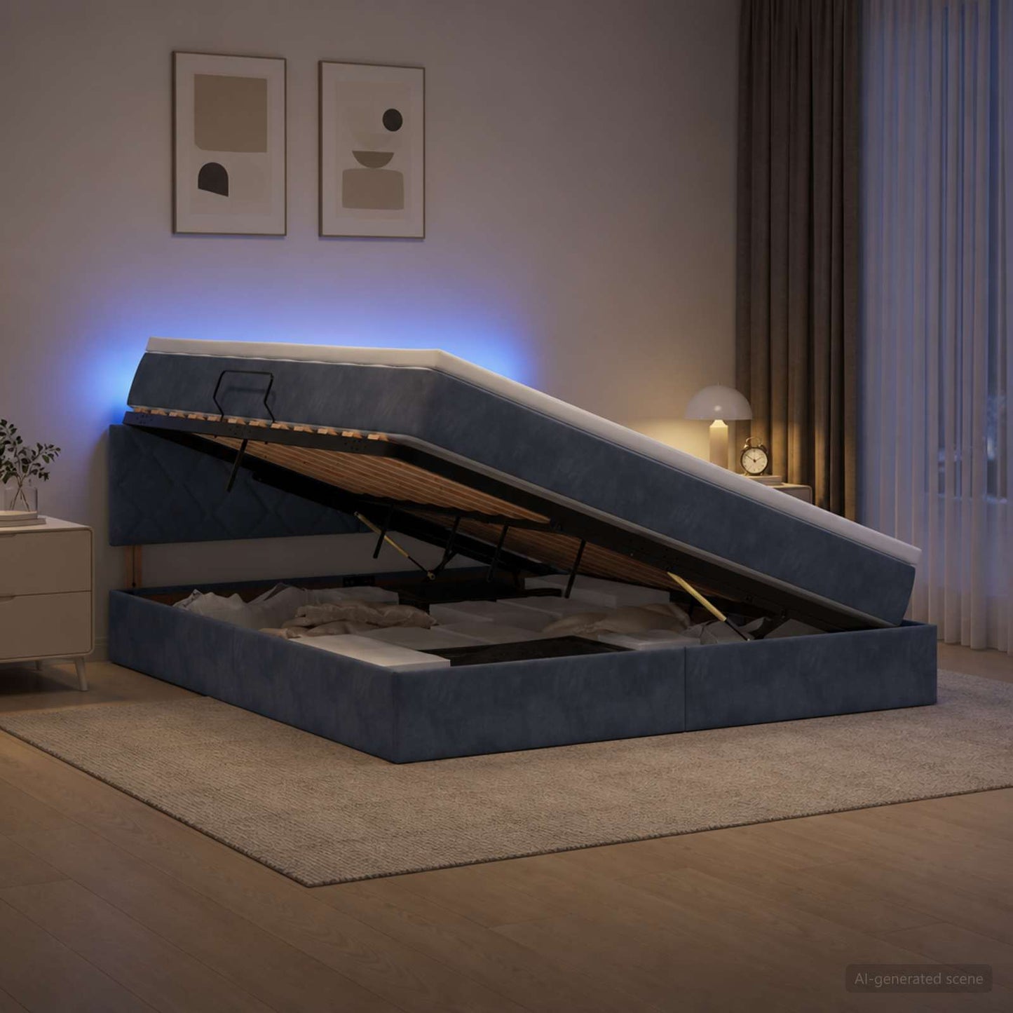 LED-Speicherbett mit Matratze Dunkelgrau 160 x 200 cm Samt