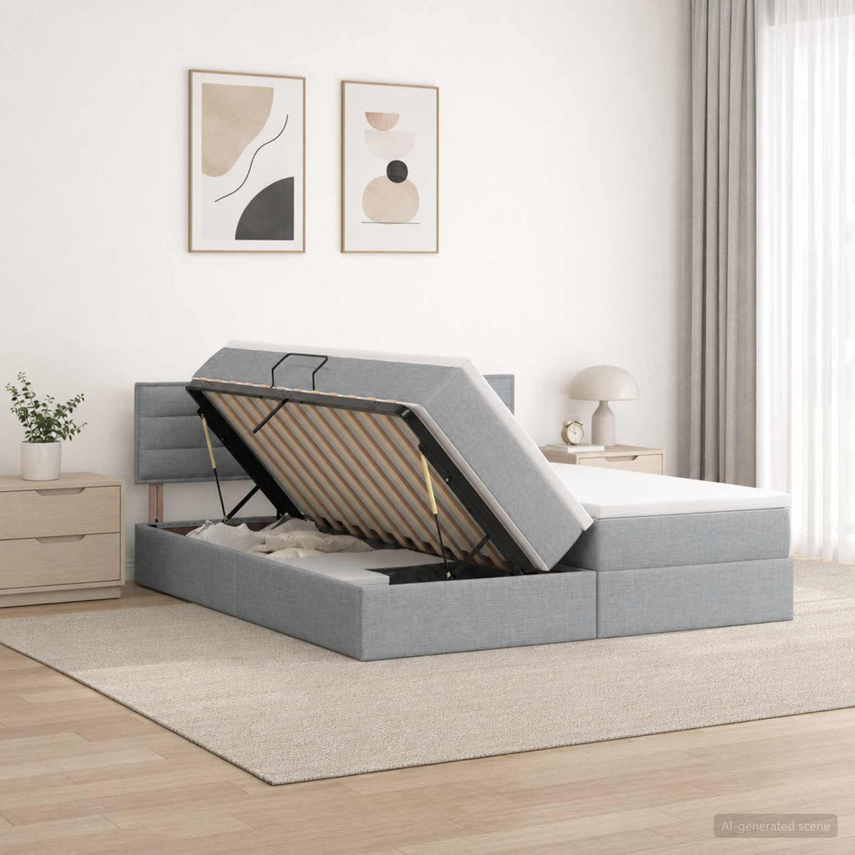 LED-Speicherbett mit Matratze Hellgrau 180 x 200 cm Stoff