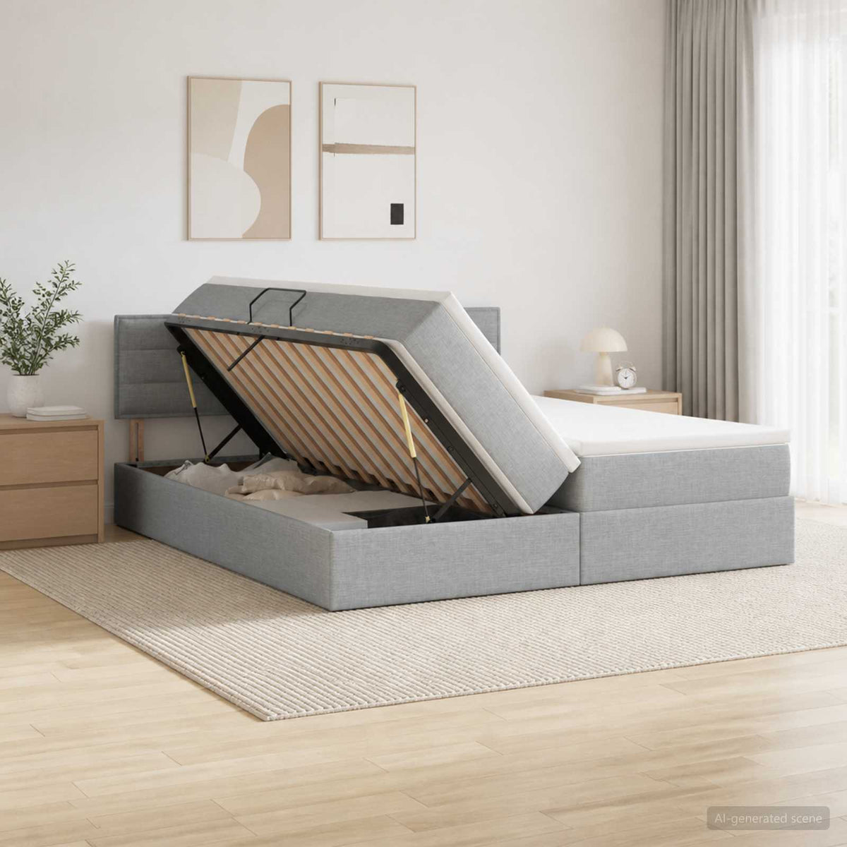 LED-Speicherbett mit Matratze Hellgrau 180 x 200 cm Stoff