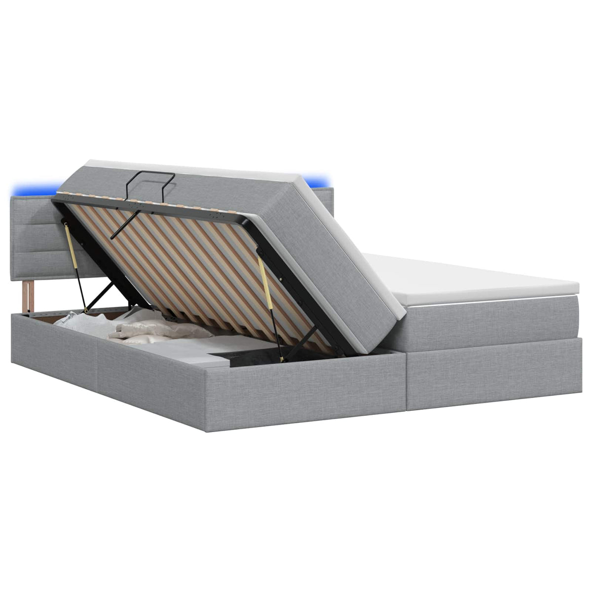 LED-Speicherbett mit Matratze Hellgrau 180 x 200 cm Stoff