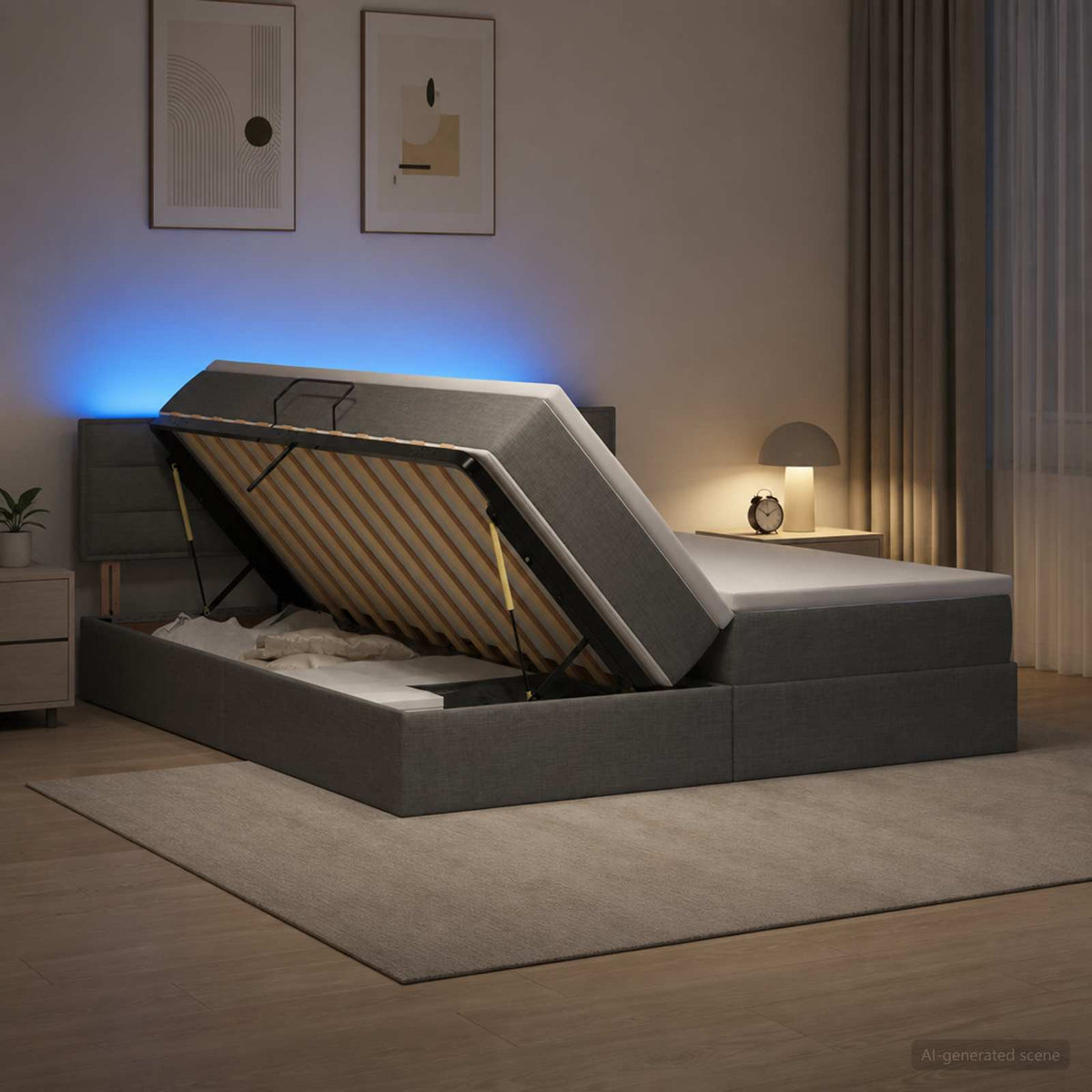 LED-Speicherbett mit Matratze Dunkelgrau 180 x 200 cm Stoff