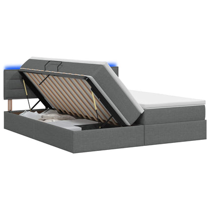 LED-Speicherbett mit Matratze Dunkelgrau 180 x 200 cm Stoff
