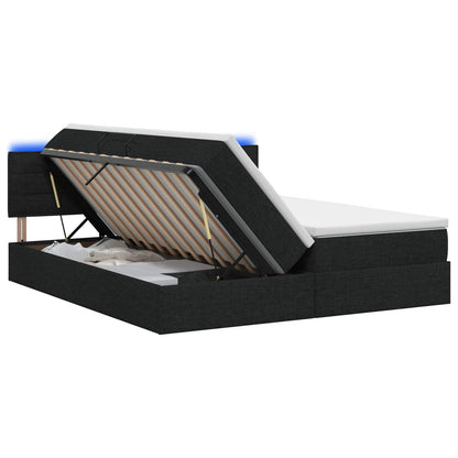 LED-Speicherbett mit Matratze Schwarz 200 x 200 cm Stoff