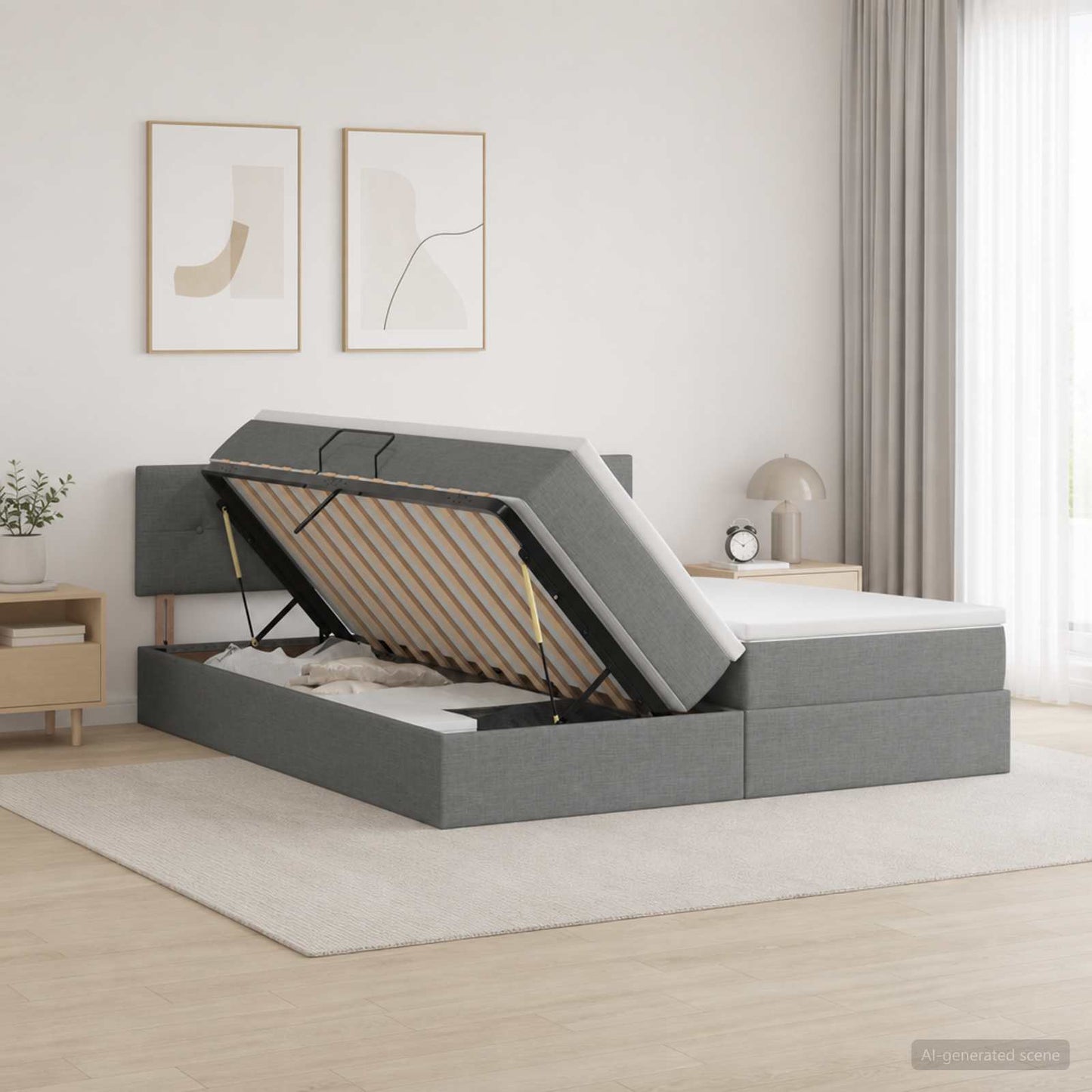 LED-Speicherbett mit Matratze Dunkelgrau 200 x 200 cm Stoff
