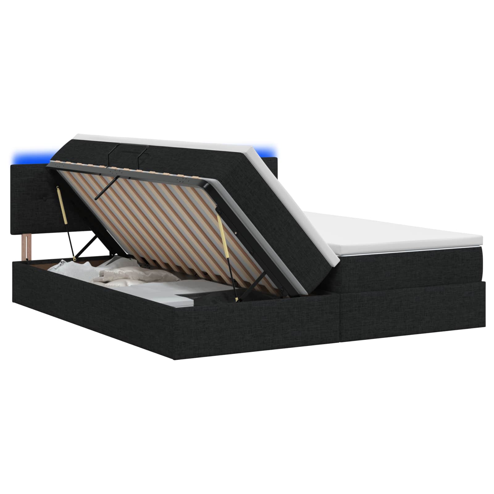 LED-Speicherbett mit Matratze Schwarz 200 x 200 cm Stoff