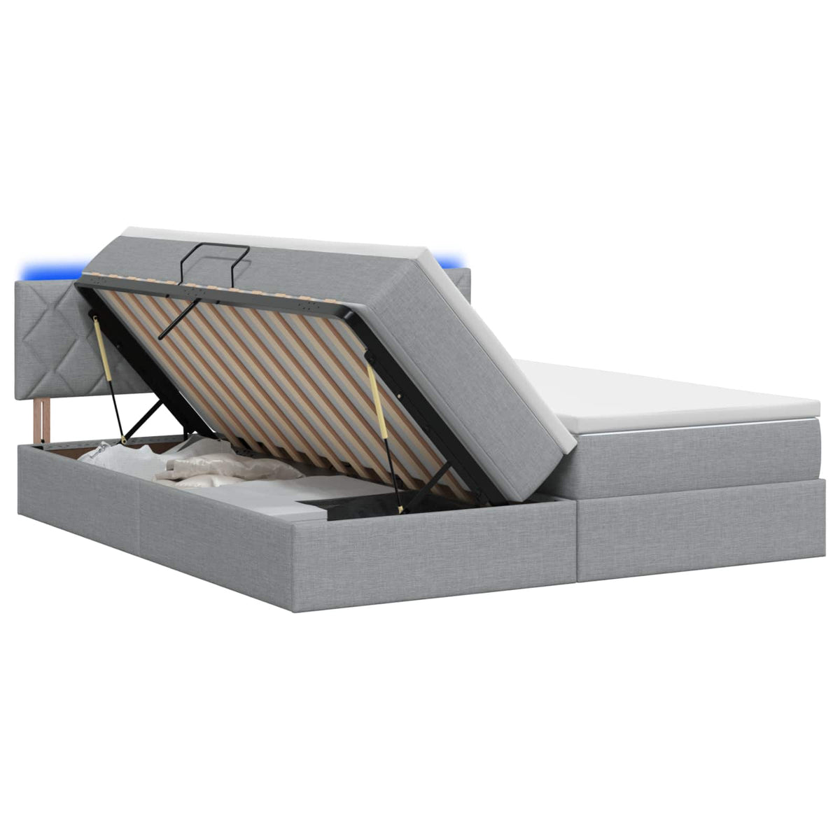 LED-Speicherbett mit Matratze Hellgrau 180 x 200 cm Stoff