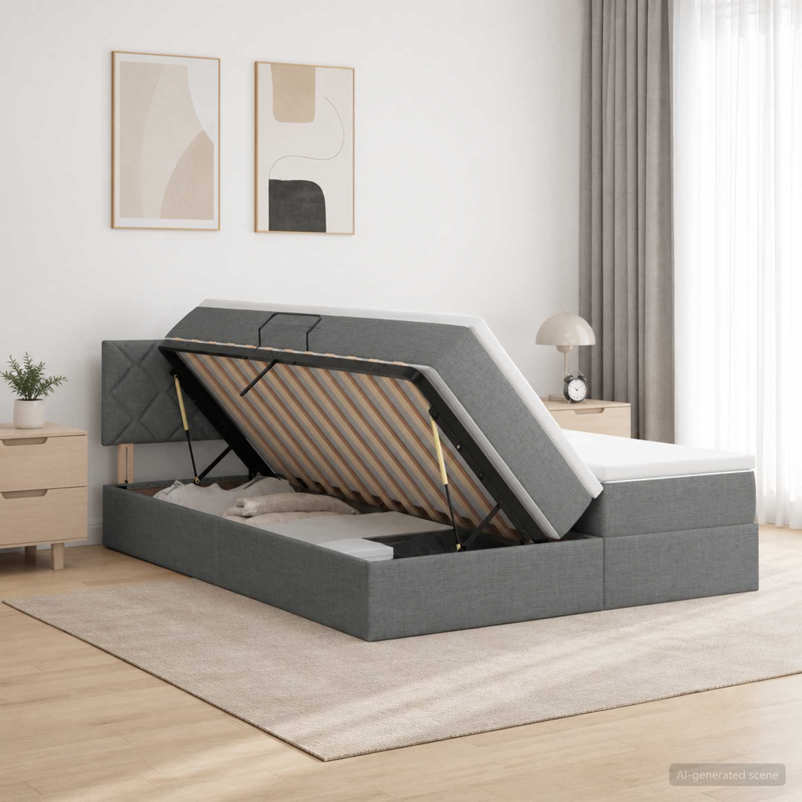 LED-Speicherbett mit Matratze Dunkelgrau 200 x 200 cm Stoff