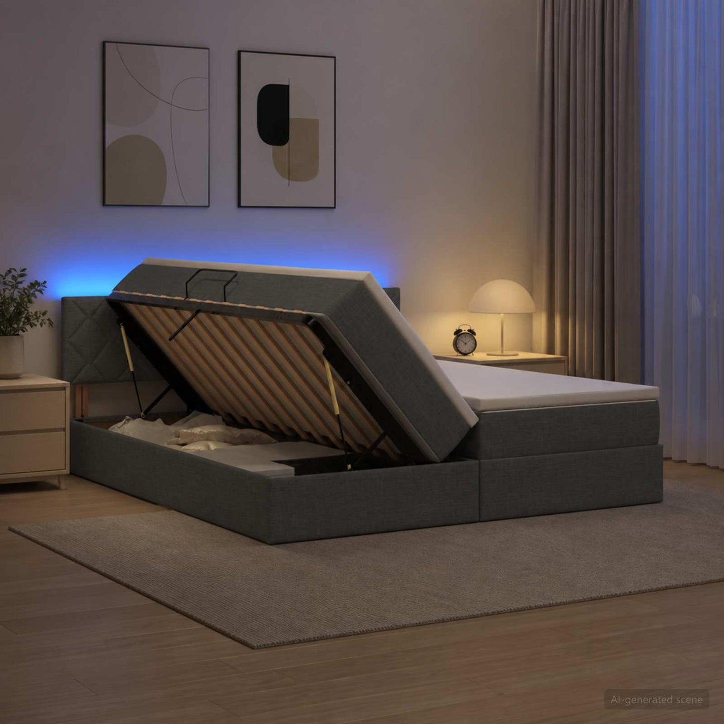 LED-Speicherbett mit Matratze Dunkelgrau 200 x 200 cm Stoff