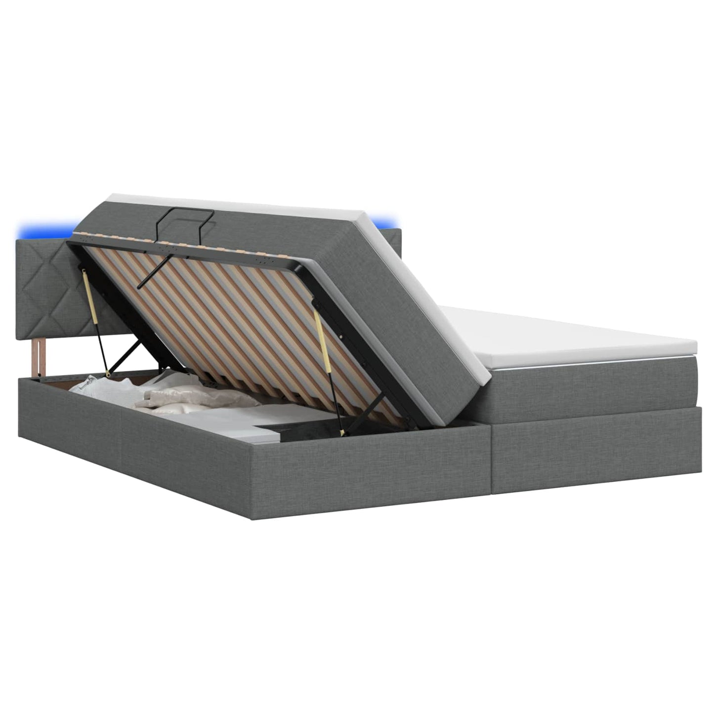 LED-Speicherbett mit Matratze Dunkelgrau 200 x 200 cm Stoff