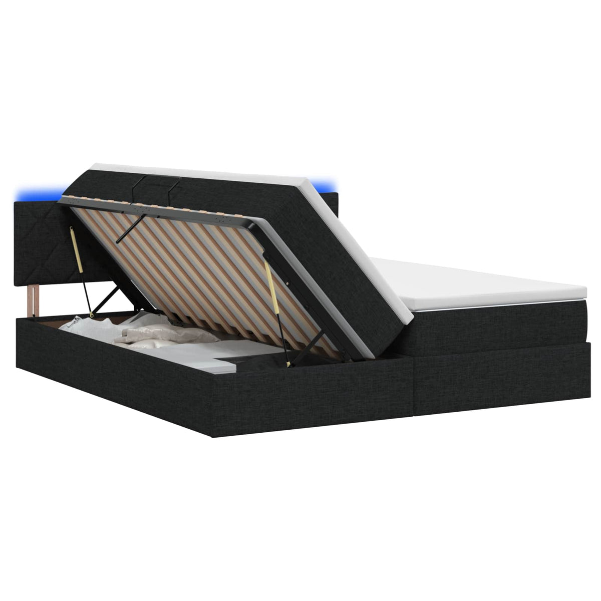 LED-Speicherbett mit Matratze Schwarz 200 x 200 cm Stoff