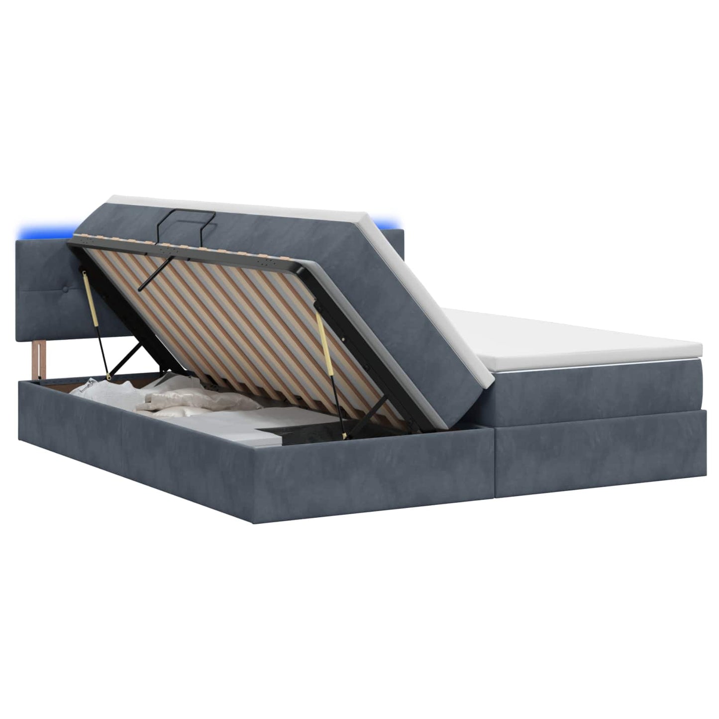 LED-Speicherbett mit Matratze Dunkelgrau 180 x 200 cm Samt