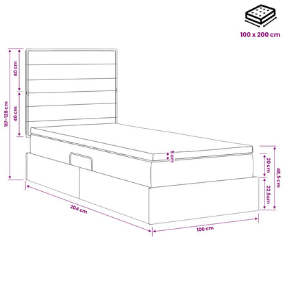 Aufbewahrungsbett mit Matratze Schwarz 100 x 200 cm Stoff