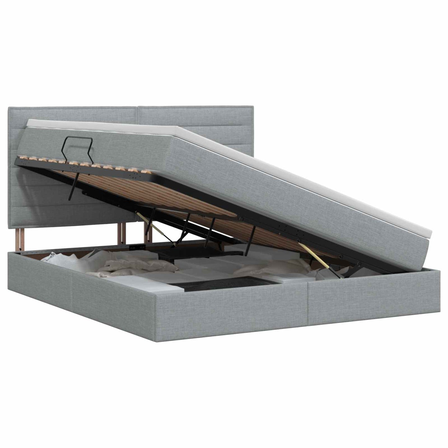 Aufbewahrungsbett mit Matratze Hellgrau 140 x 190 cm Stoff