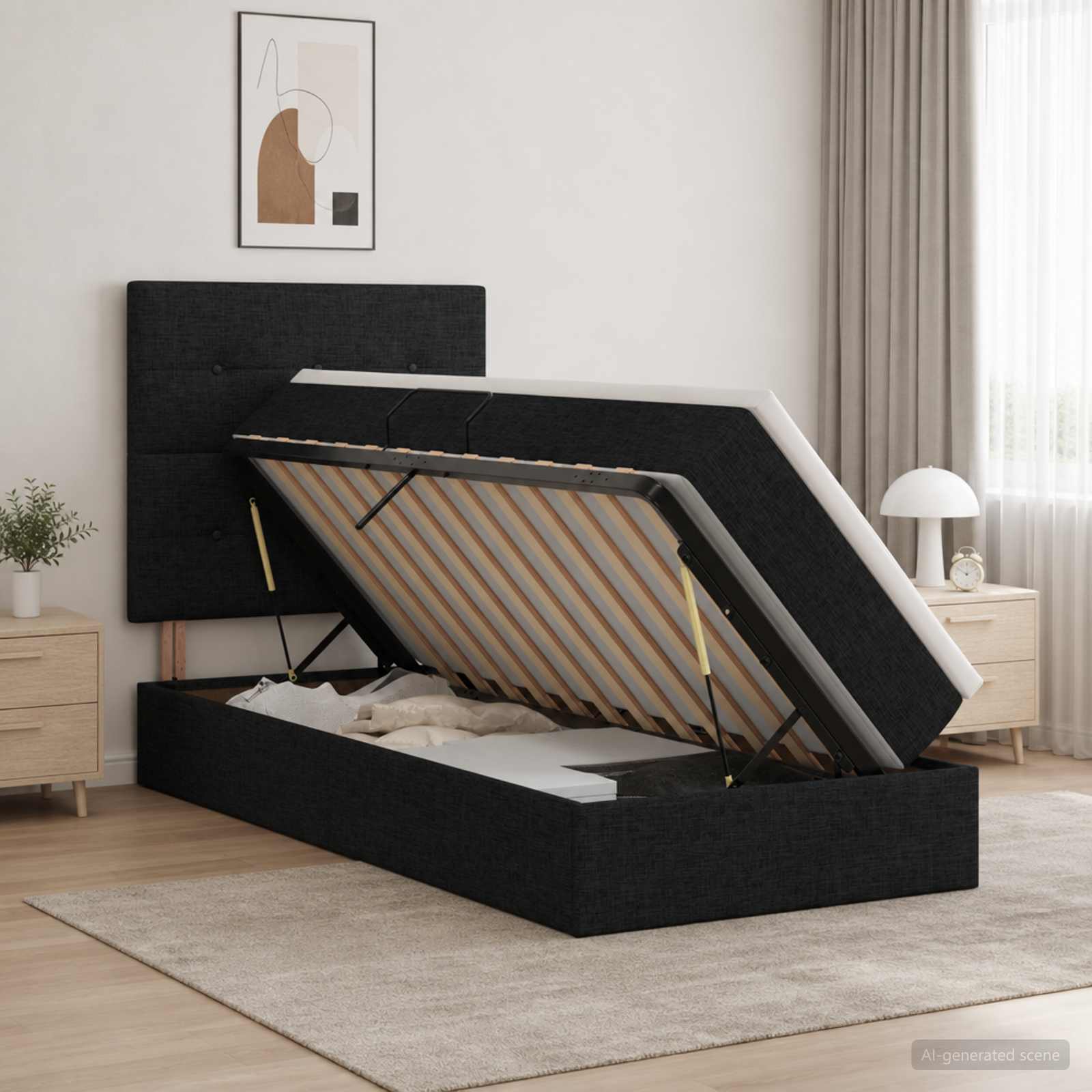 LED-Speicherbett mit Matratze Schwarz 100 x 200 cm Stoff