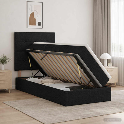 LED-Speicherbett mit Matratze Schwarz 90 x 200 cm Stoff
