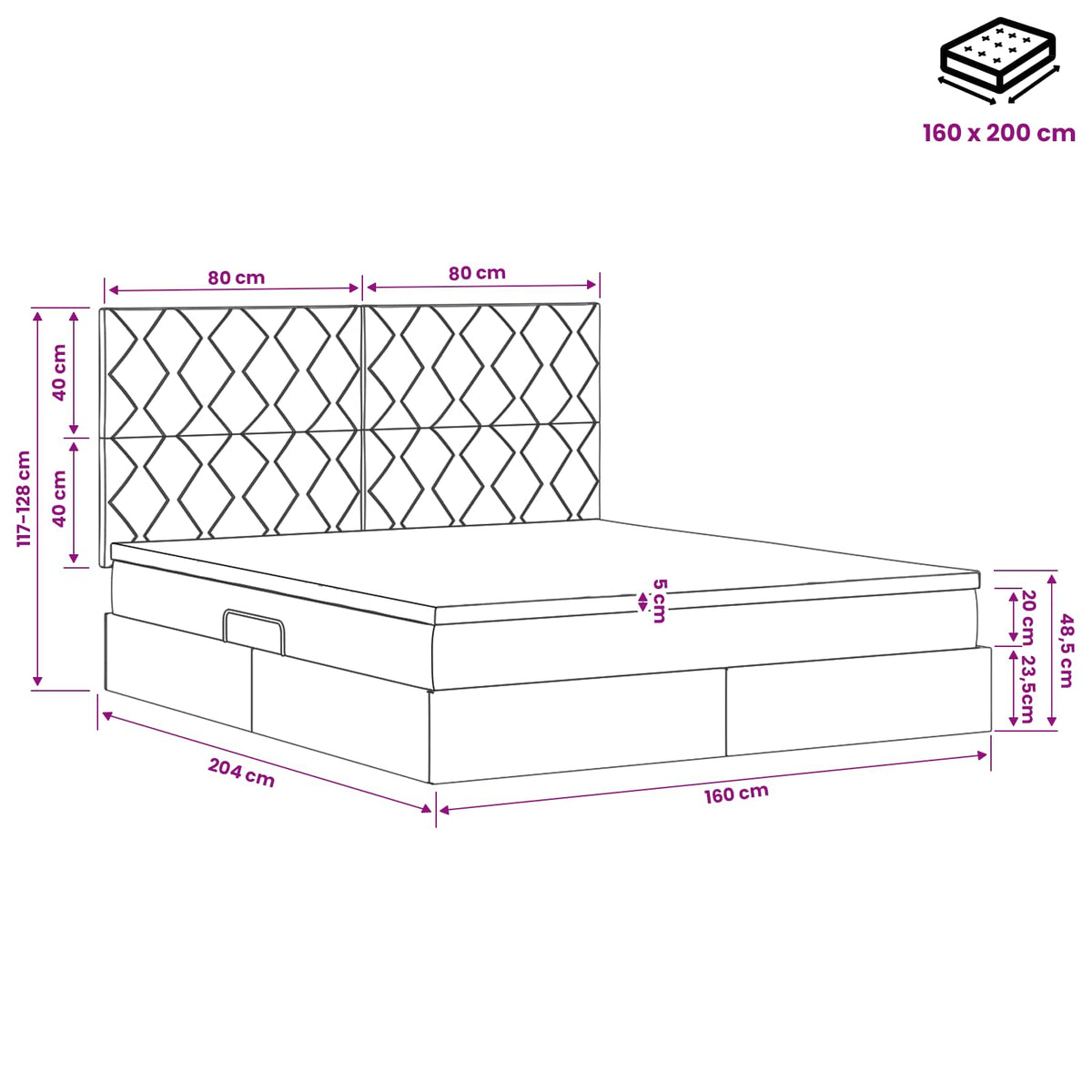 Aufbewahrungsbett mit Matratze Dunkelgrau 160 x 200 cm Stoff