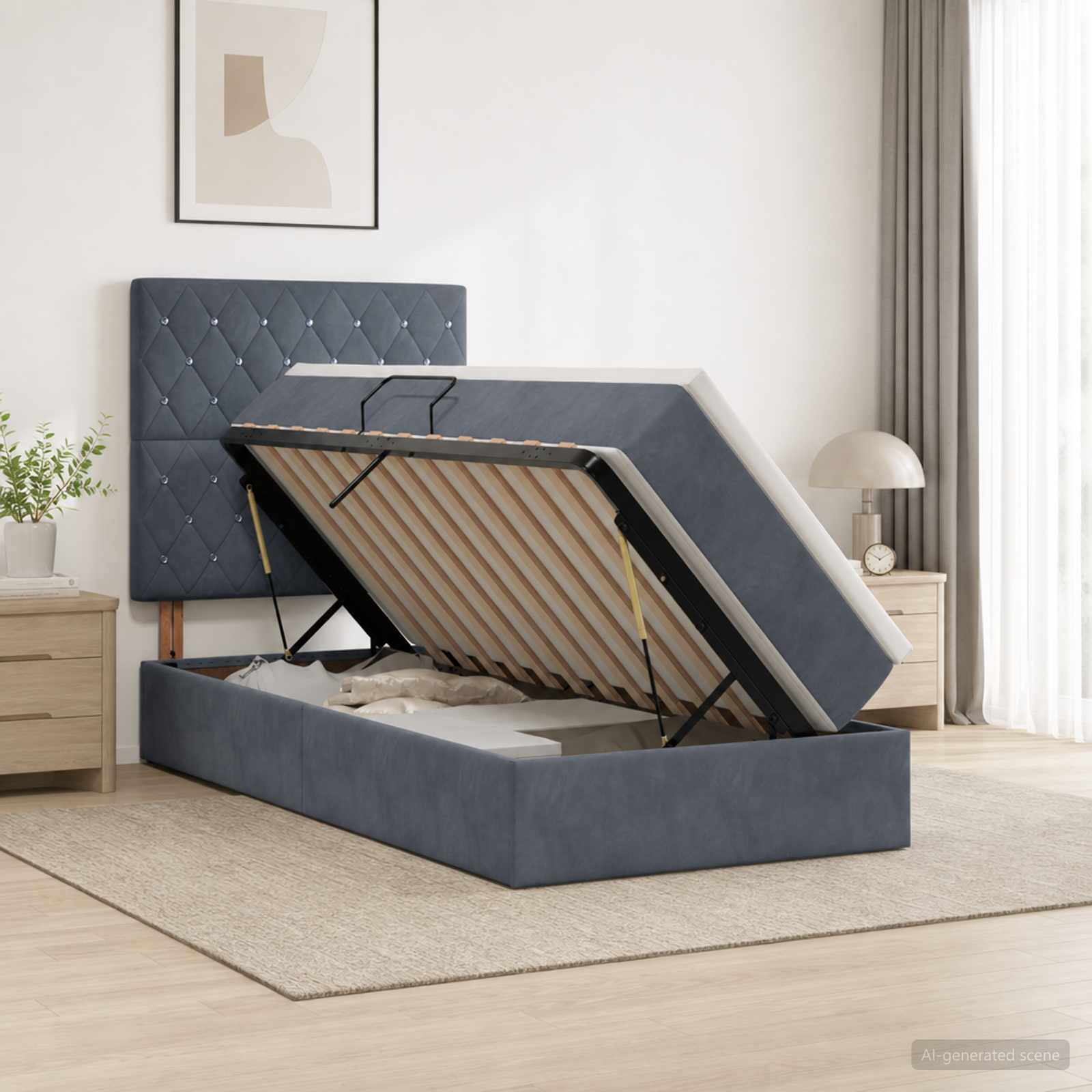 LED-Speicherbett mit Matratze Dunkelgrau 90 x 200 cm Samt
