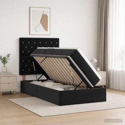 LED-Speicherbett mit Matratze Schwarz 100 x 200 cm Samt