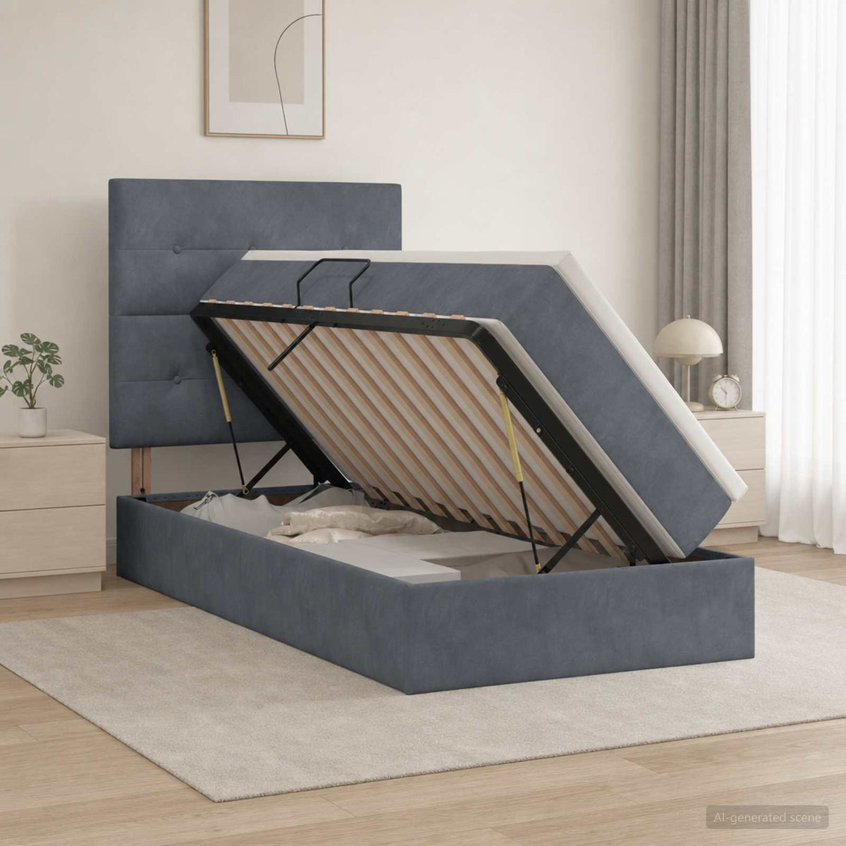 LED-Speicherbett mit Matratze Dunkelgrau 90 x 200 cm Samt