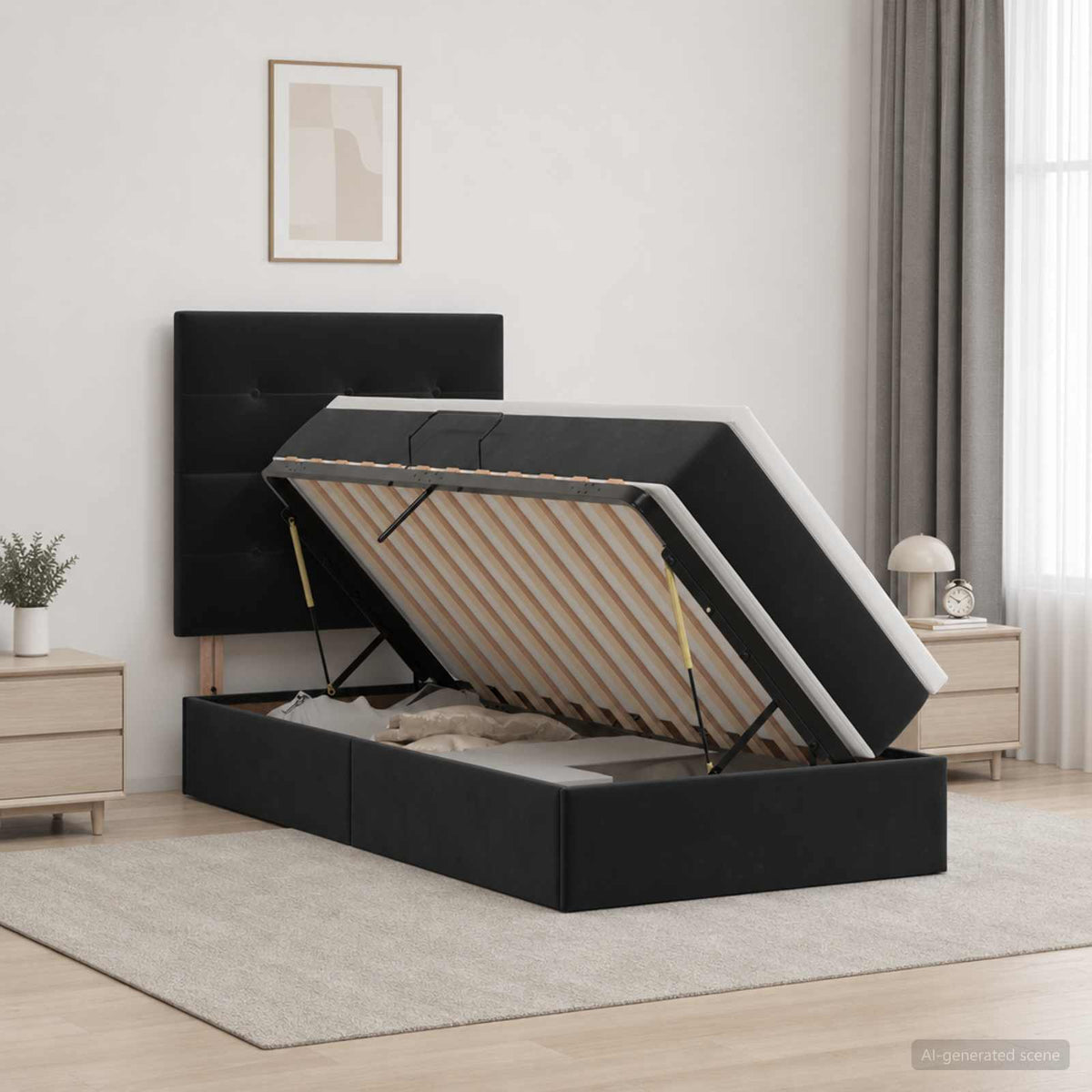 LED-Speicherbett mit Matratze Schwarz 100 x 200 cm Samt