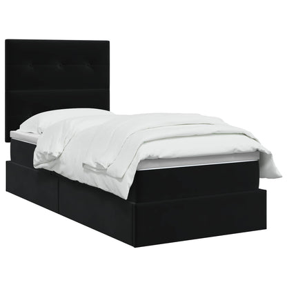 Aufbewahrungsbett mit Matratze Schwarz 100 x 200 cm Samt