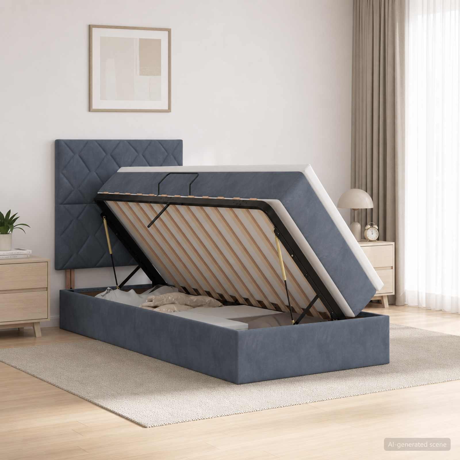 LED-Speicherbett mit Matratze Dunkelgrau 90 x 200 cm Samt