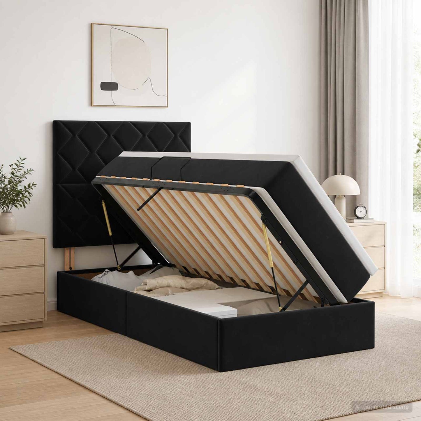 LED-Speicherbett mit Matratze Schwarz 100 x 200 cm Samt